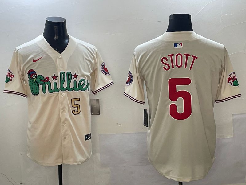 Men Philadelphia Phillies #5 Stott Cream Three generations Joint Name Game 2025 Nike MLB Jersey style 3->philadelphia phillies->MLB Jersey